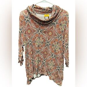 Ruby rd Paisley Cowl Neck Top LARGE